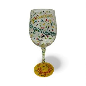 Lolita Hand painted wine glass “Congratulations” celebration retirement NEW